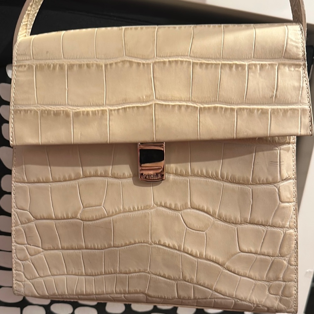 Furla Cream Crocodile-Embossed Shoulder Bag